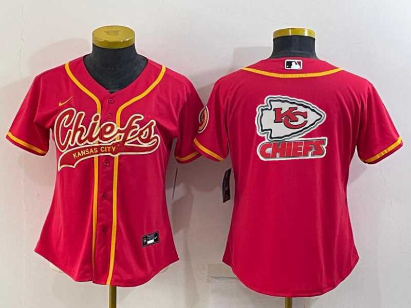 Womens Kansas City Chiefs Red Team Big Logo With Patch Cool Base Stitched Baseball Jersey